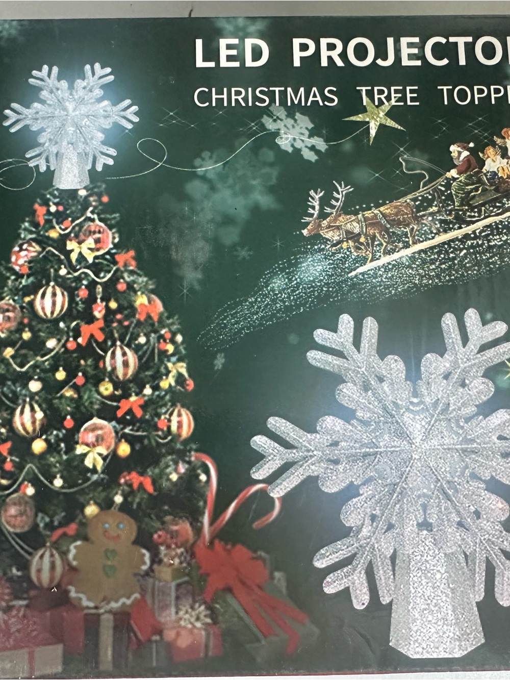 LED Christmas Tree Topper Lighted Star Snowflake 3D Projector Light Silver